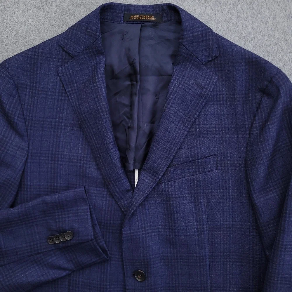 Jos A Bank Reserve Blazer Mens 42R Blue Plaid Lanificio Di Pray 130s Wool Jacket